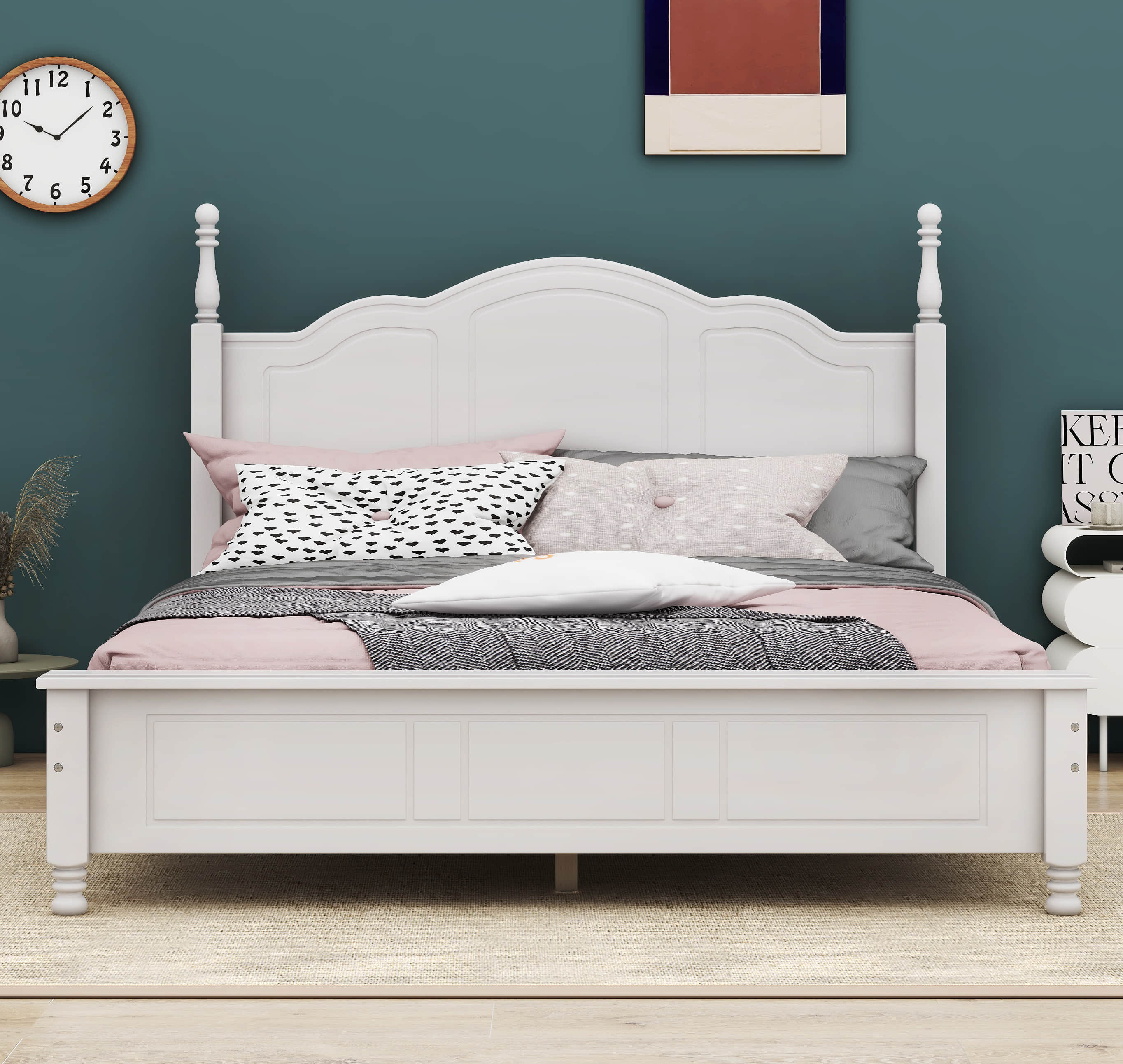 Carmena Retro Style Platform Bed Alcott Hill Color White Size Queen